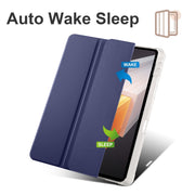For vivo Pad2 12.1inch 3-folding Transparent TPU Smart Leather Tablet Case with Pen Slot(Dark Blue)