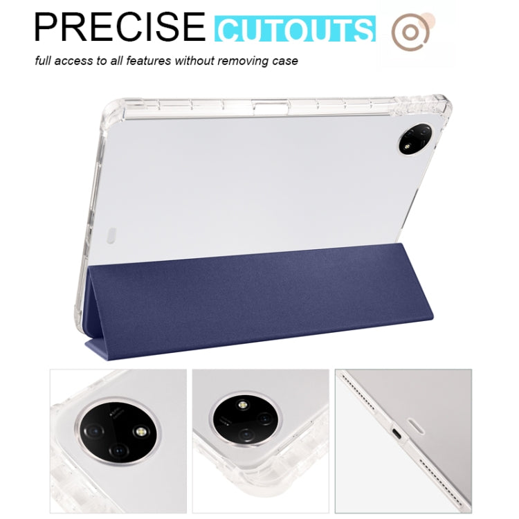 For vivo Pad2 12.1inch 3-folding Transparent TPU Smart Leather Tablet Case with Pen Slot(Dark Blue)