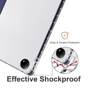 For vivo Pad2 12.1inch 3-folding Transparent TPU Smart Leather Tablet Case with Pen Slot(Dark Blue)