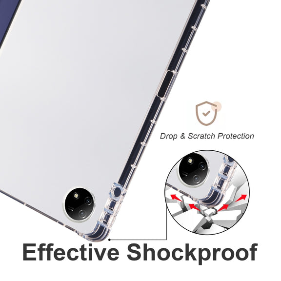 For vivo Pad2 12.1inch 3-folding Transparent TPU Smart Leather Tablet Case with Pen Slot(Dark Blue)