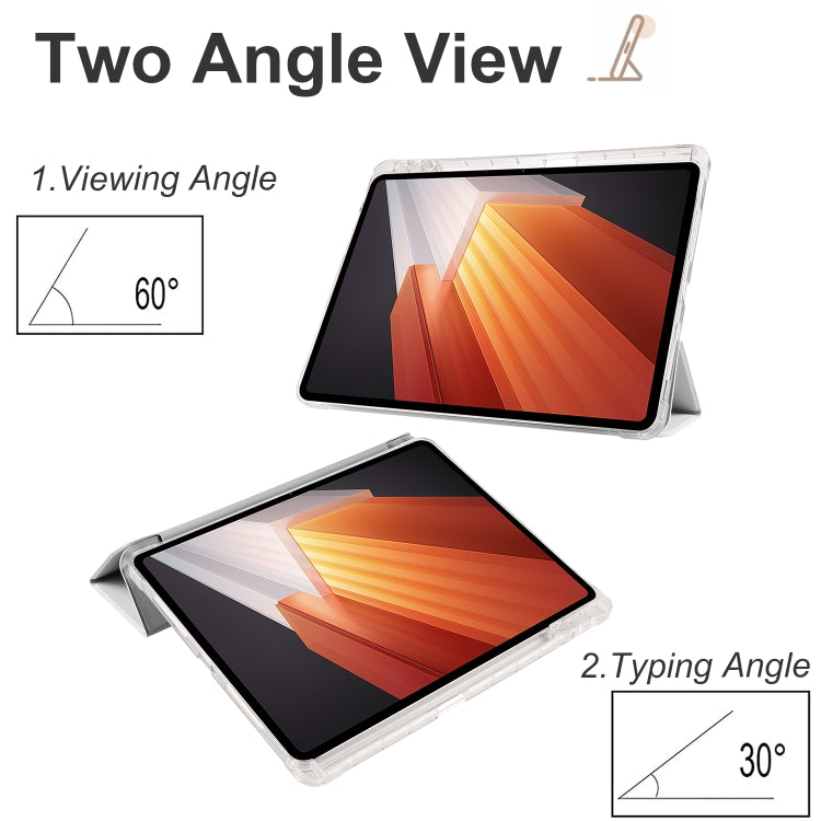 For vivo Pad2 12.1inch 3-folding Transparent TPU Smart Leather Tablet Case with Pen Slot(Grey)