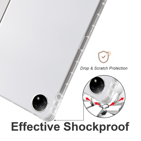 For vivo Pad2 12.1inch 3-folding Transparent TPU Smart Leather Tablet Case with Pen Slot(Grey)