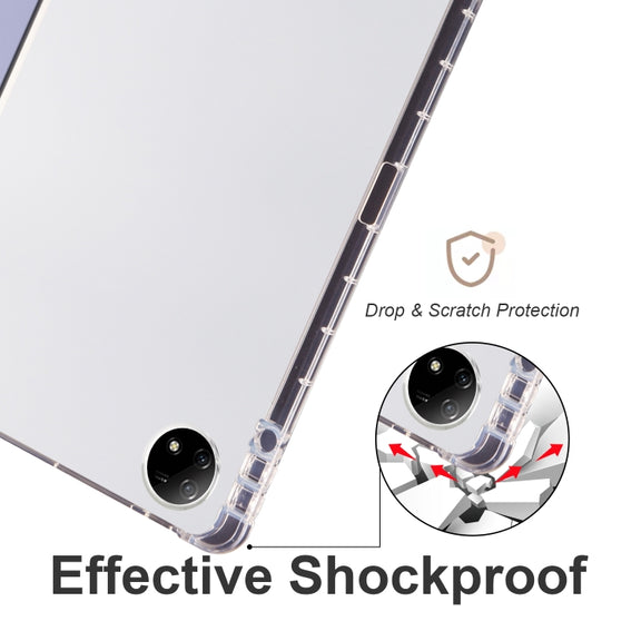 For vivo Pad2 12.1inch 3-folding Transparent TPU Smart Leather Tablet Case with Pen Slot(Purple)