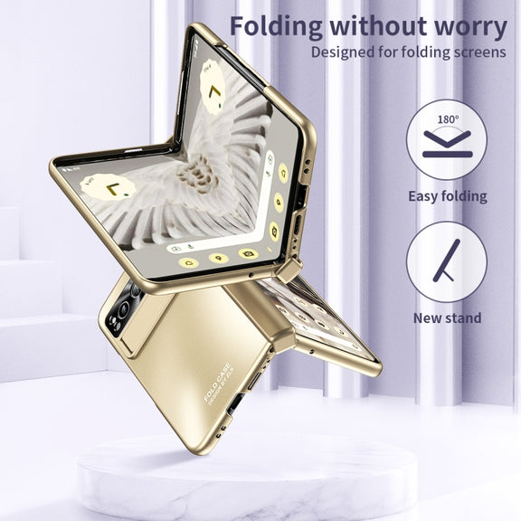 For Google Pixel Fold Integrated Electroplating Folding All-inclusive Phone Case with Pen Slot & Hinge(Gold)