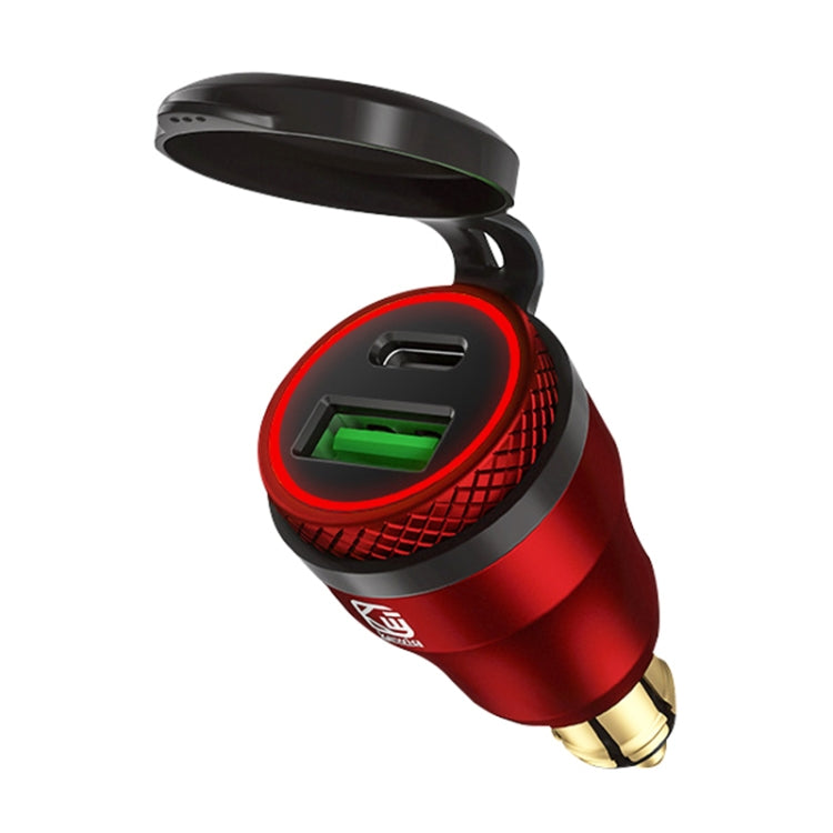 Motorcycle European-style Small-caliber Aluminum Alloy QC 3.0 + PD Fast Charge USB Charger, Shell Color:Red(Red Light) - Battery Charger by PMC TechLife | Online Shopping South Africa | PMC TechLife | Buy Now Pay Later Mobicred