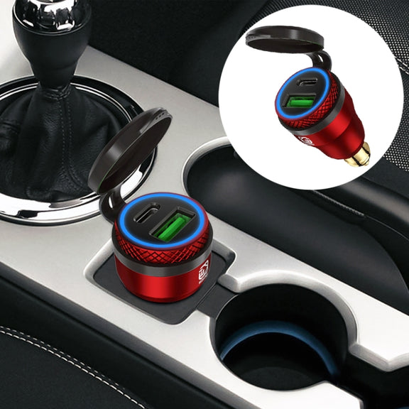 Motorcycle European-style Small-caliber Aluminum Alloy QC 3.0 + PD Fast Charge USB Charger, Shell Color:Red(Blue Light)