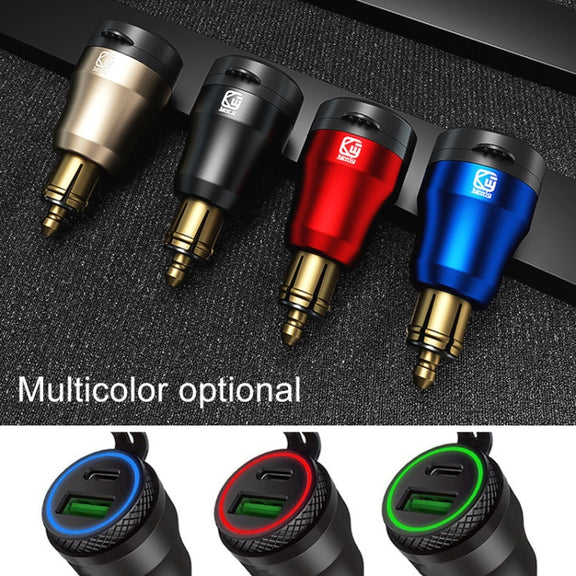 Motorcycle European-style Small-caliber Aluminum Alloy QC 3.0 + PD Fast Charge USB Charger, Shell Color:Red(Blue Light)