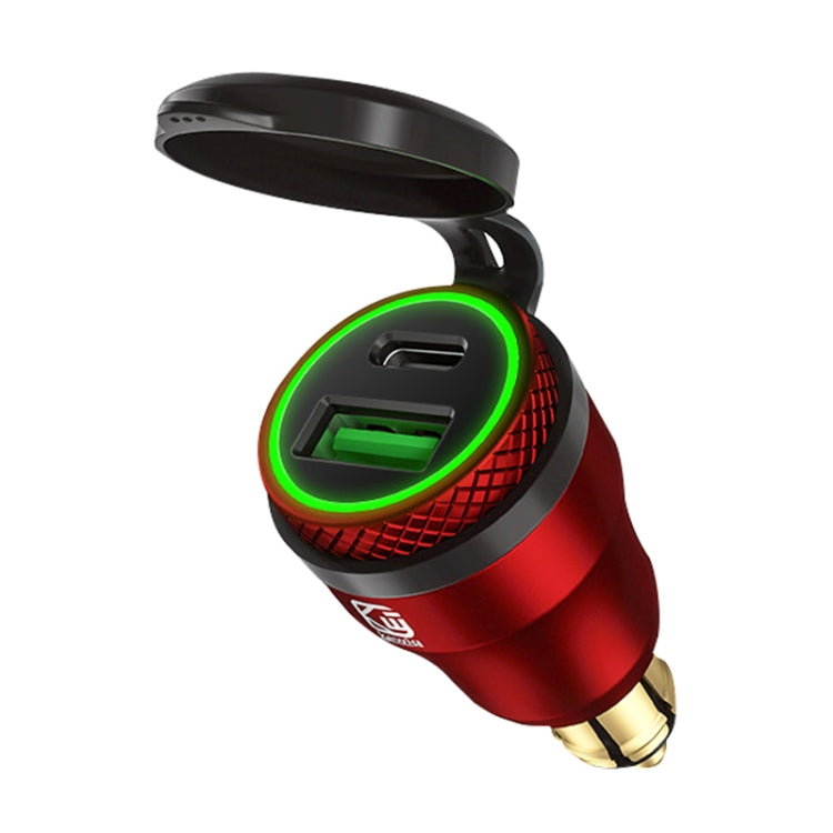 Motorcycle European-style Small-caliber Aluminum Alloy QC 3.0 + PD Fast Charge USB Charger, Shell Color:Red(Green Light) - Battery Charger by PMC TechLife | Online Shopping South Africa | PMC TechLife | Buy Now Pay Later Mobicred