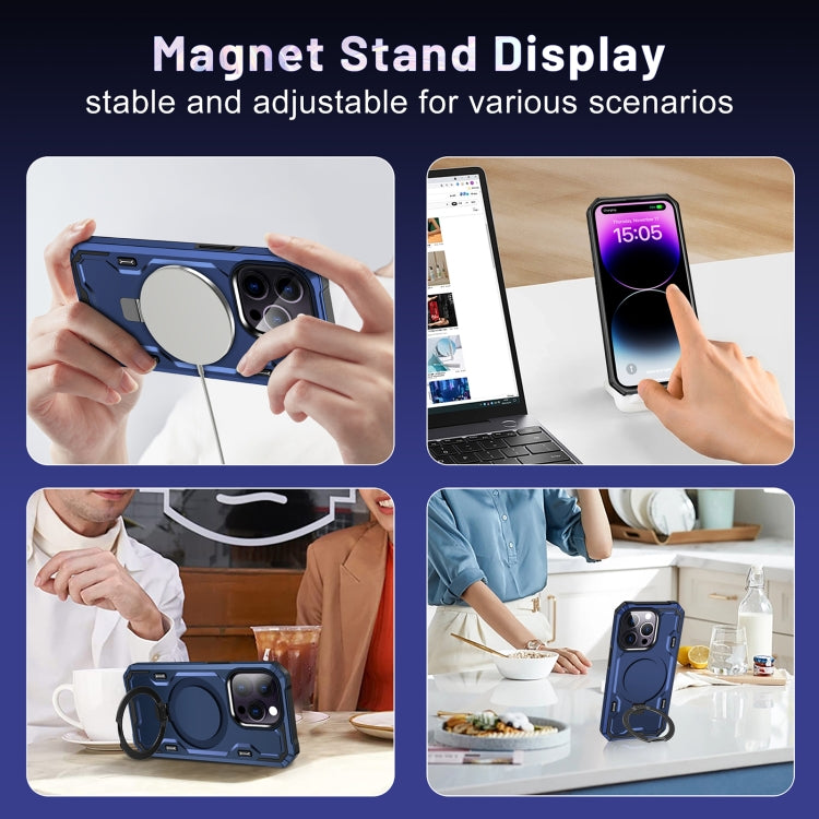 For iPhone 14 Plus Patronus MagSafe Magnetic Holder Phone Case(Navy Blue) - iPhone 14 Plus Cases by PMC TechLife | Online Shopping South Africa | PMC TechLife