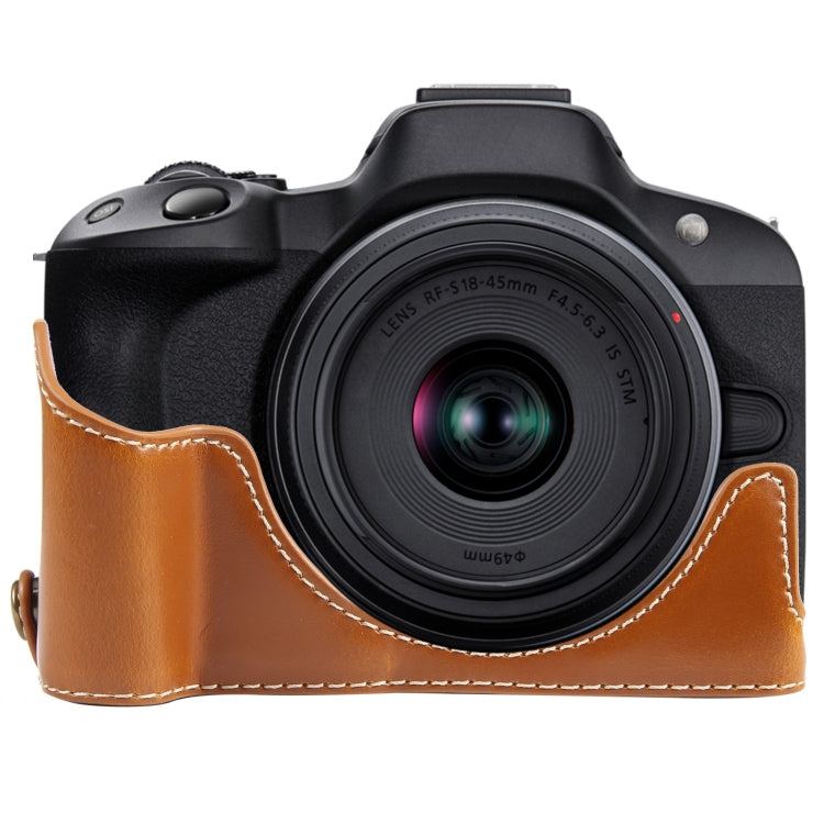 For Canon EOS R50 1/4 inch Thread PU Leather Camera Half Case Base(Brown) - Half Case by PMC TechLife | Online Shopping South Africa | PMC TechLife | Buy Now Pay Later Mobicred
