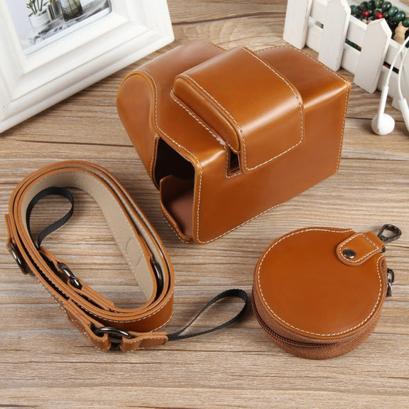 For Canon EOS R50 Full Body Magnetic Leather Camera Case Bag with Strap, Deluxe Edition(Brown)