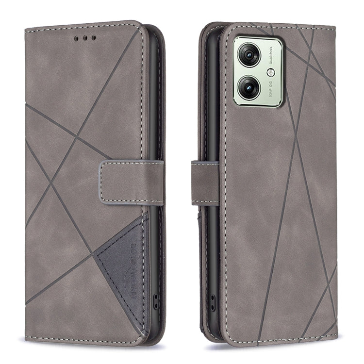 For Motorola Moto G54 5G EU Edition Magnetic Buckle Rhombus Texture Leather Phone Case(Grey) - Motorola Cases by PMC TechLife | Online Shopping South Africa | PMC TechLife | Buy Now Pay Later Mobicred