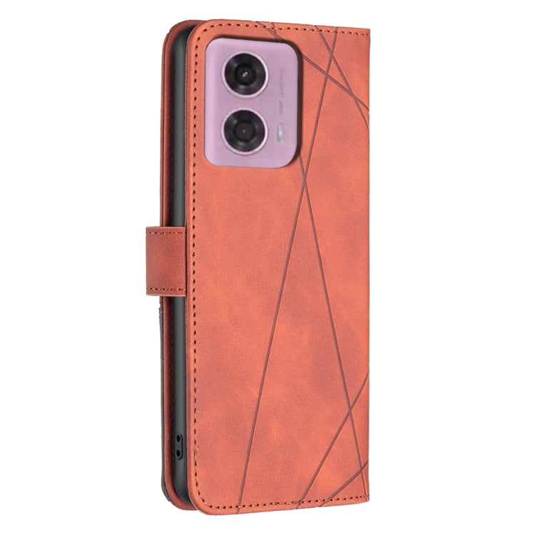 For Motorola Moto G34 5G Magnetic Buckle Rhombus Texture Leather Phone Case(Brown) - Motorola Cases by PMC TechLife | Online Shopping South Africa | PMC TechLife