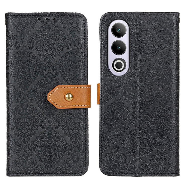 For OnePlus Nord CE4 5G / K12 5G European Floral Embossed Flip Leather Phone Case(Black) - OnePlus Cases by PMC TechLife | Online Shopping South Africa | PMC TechLife | Buy Now Pay Later Mobicred