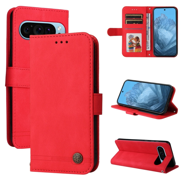 For Google Pixel 9 Skin Feel Life Tree Metal Button Leather Phone Case(Red) - Google Cases by PMC TechLife | Online Shopping South Africa | PMC TechLife | Buy Now Pay Later Mobicred