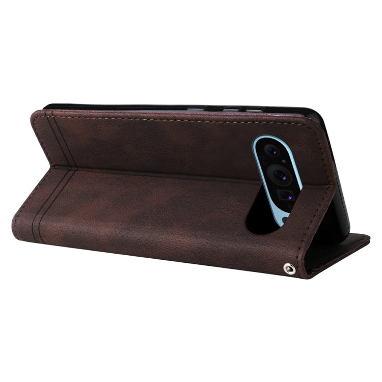 For Google Pixel 9 Skin Feel Life Tree Metal Button Leather Phone Case(Brown) - Google Cases by PMC TechLife | Online Shopping South Africa | PMC TechLife | Buy Now Pay Later Mobicred
