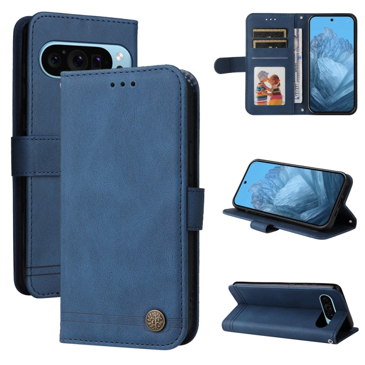 For Google Pixel 9 Skin Feel Life Tree Metal Button Leather Phone Case(Blue) - Google Cases by PMC TechLife | Online Shopping South Africa | PMC TechLife | Buy Now Pay Later Mobicred