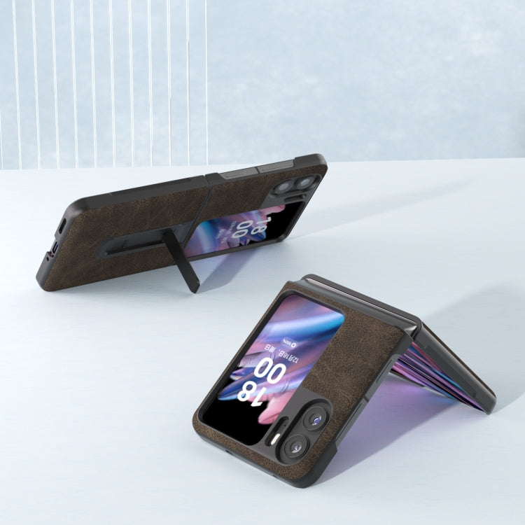 For OPPO Find N2 Flip ABEEL Dream Litchi Texture PU Phone Case with Holder(Khaki) - Find N2 Flip Cases by PMC TechLife | Online Shopping South Africa | PMC TechLife