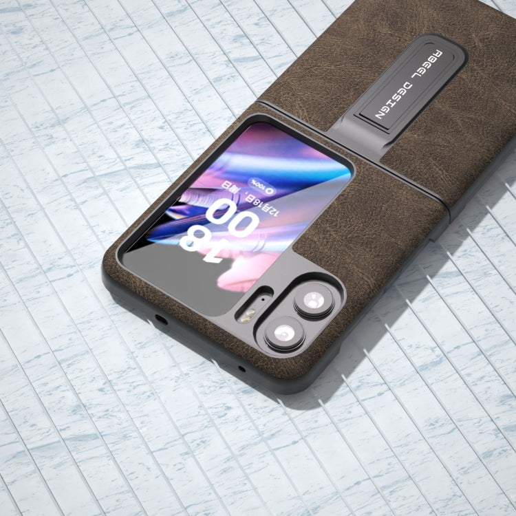 For OPPO Find N2 Flip ABEEL Dream Litchi Texture PU Phone Case with Holder(Khaki) - Find N2 Flip Cases by PMC TechLife | Online Shopping South Africa | PMC TechLife