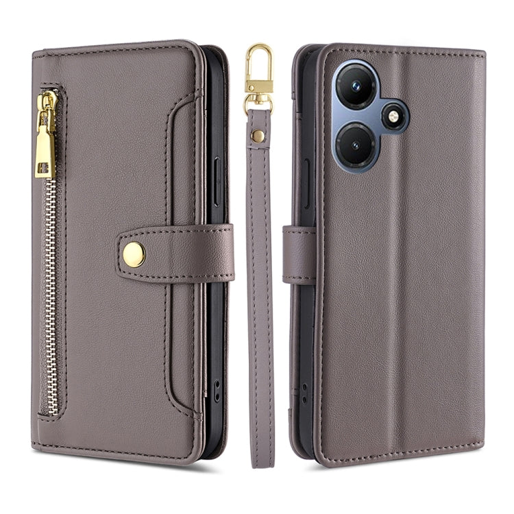 For Infinix Hot 30i 4G Sheep Texture Cross-body Zipper Wallet Leather Phone Case(Grey) - Infinix Cases by PMC TechLife | Online Shopping South Africa | PMC TechLife | Buy Now Pay Later Mobicred