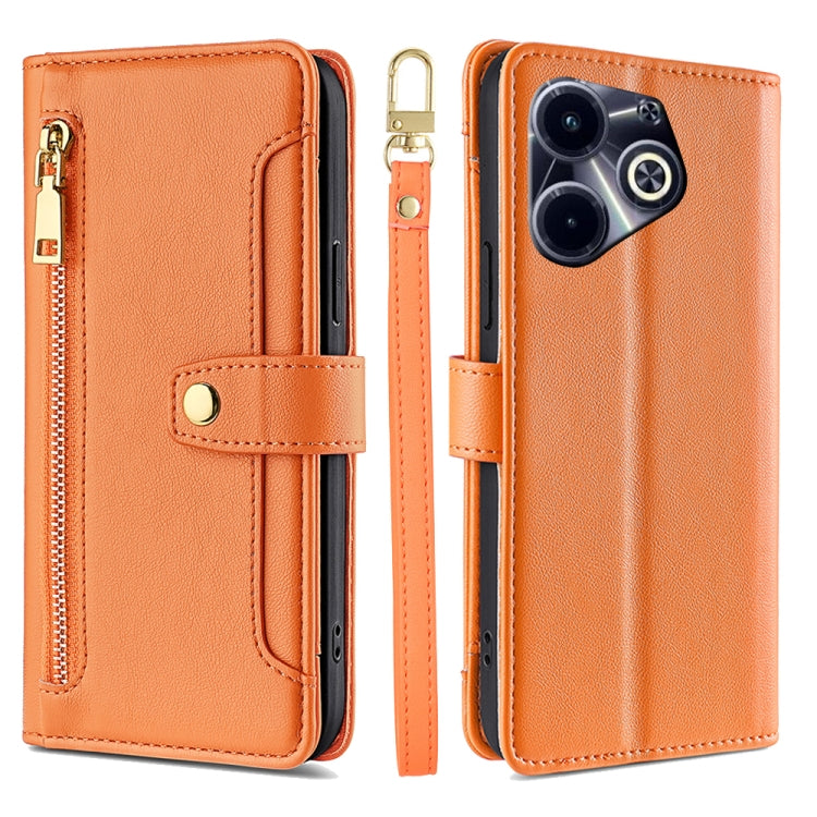For Infinix Hot 40i Sheep Texture Cross-body Zipper Wallet Leather Phone Case(Orange) - Infinix Cases by PMC TechLife | Online Shopping South Africa | PMC TechLife | Buy Now Pay Later Mobicred
