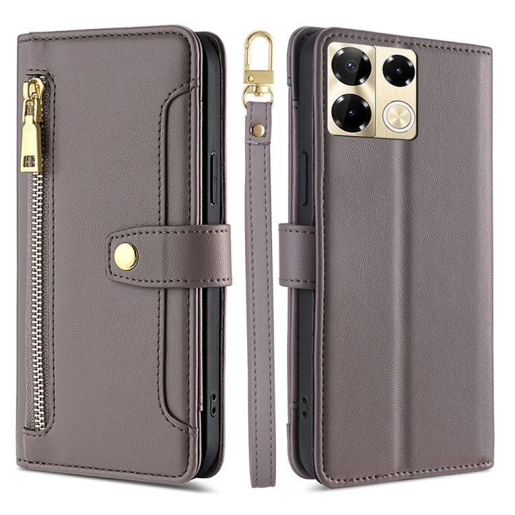 For Infinix Note 40 Pro 5G Sheep Texture Cross-body Zipper Wallet Leather Phone Case(Grey) - Infinix Cases by PMC TechLife | Online Shopping South Africa | PMC TechLife | Buy Now Pay Later Mobicred