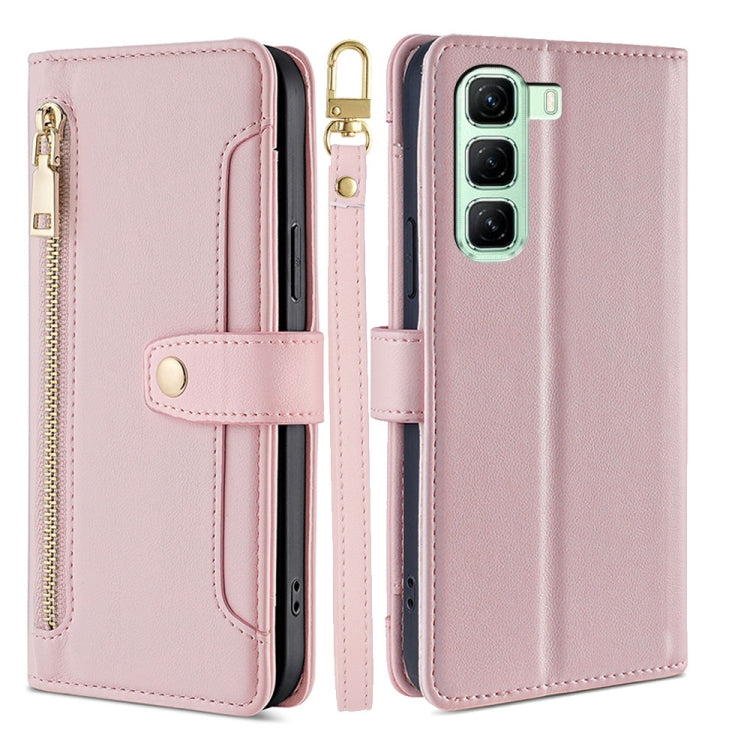 For Infinix Hot 50 4G Sheep Texture Cross-body Zipper Wallet Leather Phone Case(Pink) - Infinix Cases by PMC TechLife | Online Shopping South Africa | PMC TechLife | Buy Now Pay Later Mobicred