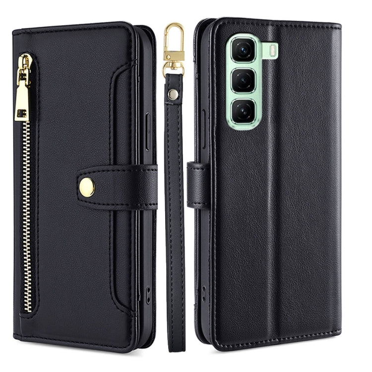 For Infinix Hot 50 5G Sheep Texture Cross-body Zipper Wallet Leather Phone Case(Black) - Infinix Cases by PMC TechLife | Online Shopping South Africa | PMC TechLife | Buy Now Pay Later Mobicred