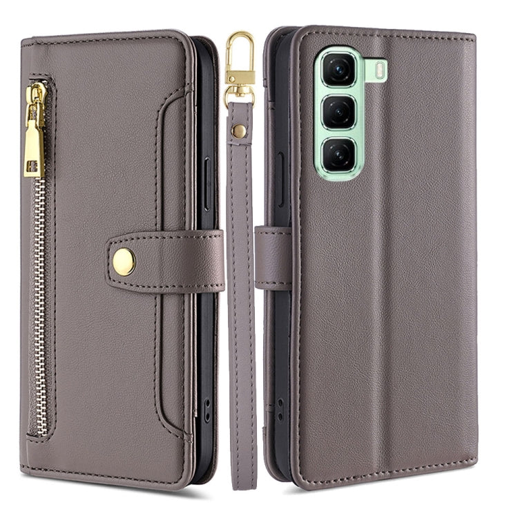 For Infinix Hot 50 5G Sheep Texture Cross-body Zipper Wallet Leather Phone Case(Grey) - Infinix Cases by PMC TechLife | Online Shopping South Africa | PMC TechLife | Buy Now Pay Later Mobicred