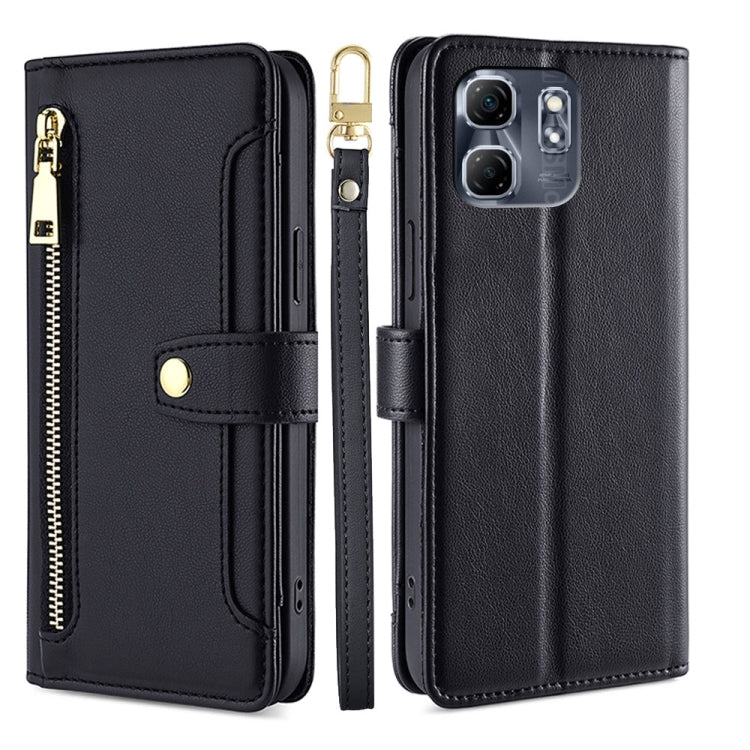 For Infinix Hot 50i 4G Sheep Texture Cross-body Zipper Wallet Leather Phone Case(Black) - Infinix Cases by PMC TechLife | Online Shopping South Africa | PMC TechLife | Buy Now Pay Later Mobicred