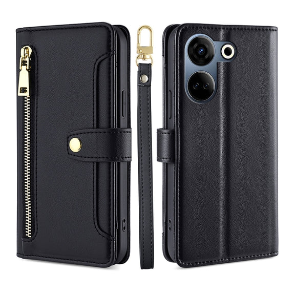 For Tecno Camon 20 Pro 4G Sheep Texture Cross-body Zipper Wallet Leather Phone Case(Black)