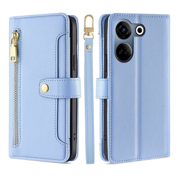 For Tecno Camon 20 Pro 4G Sheep Texture Cross-body Zipper Wallet Leather Phone Case(Blue)