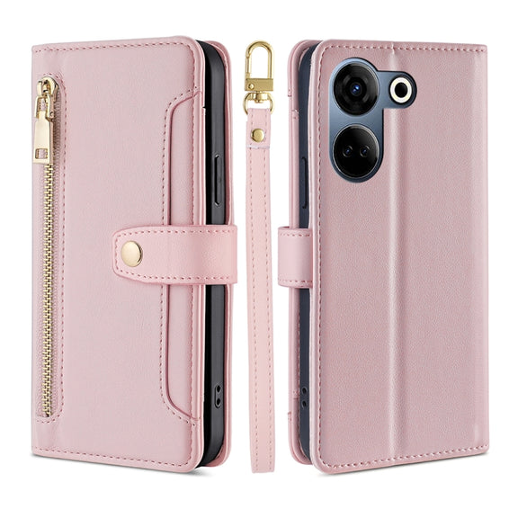 For Tecno Camon 20 Pro 4G Sheep Texture Cross-body Zipper Wallet Leather Phone Case(Pink)