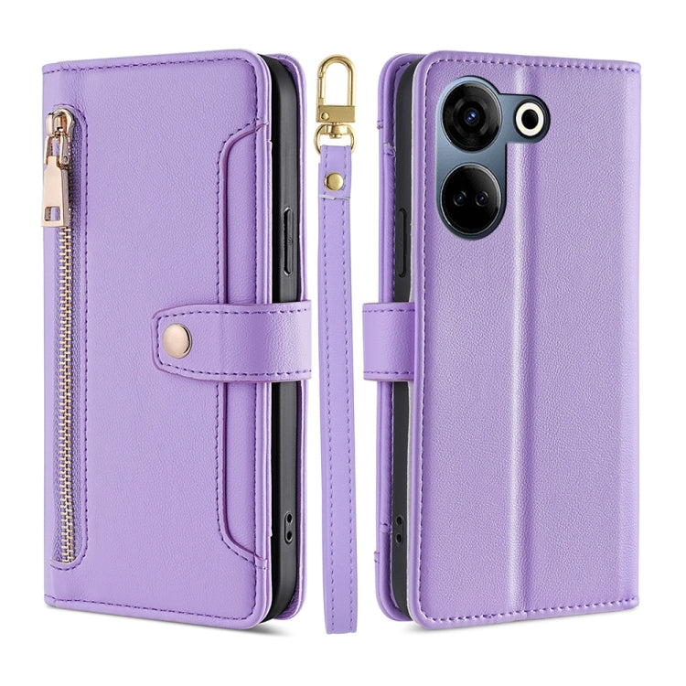 For Tecno Camon 20 Pro 4G Sheep Texture Cross-body Zipper Wallet Leather Phone Case(Purple) - Tecno Cases by PMC TechLife | Online Shopping South Africa | PMC TechLife | Buy Now Pay Later Mobicred