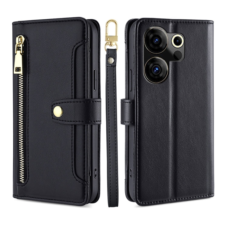 For Tecno Camon 20 Premier 5G Sheep Texture Cross-body Zipper Wallet Leather Phone Case(Black) - Tecno Cases by PMC TechLife | Online Shopping South Africa | PMC TechLife | Buy Now Pay Later Mobicred