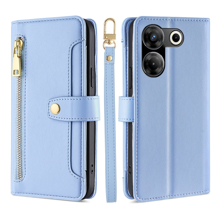 For Tecno Camon 20 Pro 5G Sheep Texture Cross-body Zipper Wallet Leather Phone Case(Blue) - Tecno Cases by PMC TechLife | Online Shopping South Africa | PMC TechLife | Buy Now Pay Later Mobicred