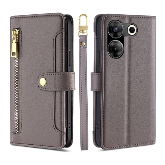 For Tecno Camon 20 Pro 5G Sheep Texture Cross-body Zipper Wallet Leather Phone Case(Grey)