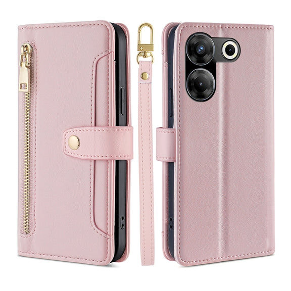 For Tecno Camon 20 Pro 5G Sheep Texture Cross-body Zipper Wallet Leather Phone Case(Pink)