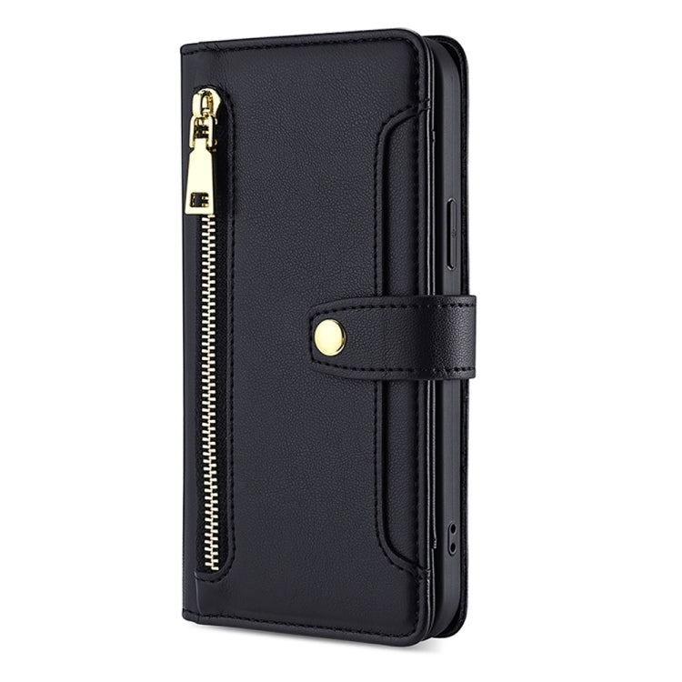 For Tecno Pova 5 Pro Sheep Texture Cross-body Zipper Wallet Leather Phone Case(Black)
