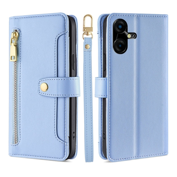 For Tecno Pova Neo 3 Sheep Texture Cross-body Zipper Wallet Leather Phone Case(Blue)