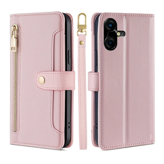 For Tecno Pova Neo 3 Sheep Texture Cross-body Zipper Wallet Leather Phone Case(Pink)