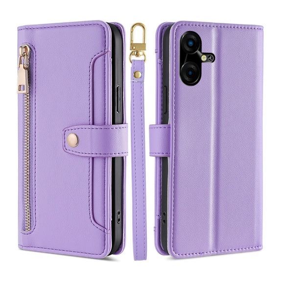For Tecno Pova Neo 3 Sheep Texture Cross-body Zipper Wallet Leather Phone Case(Purple)