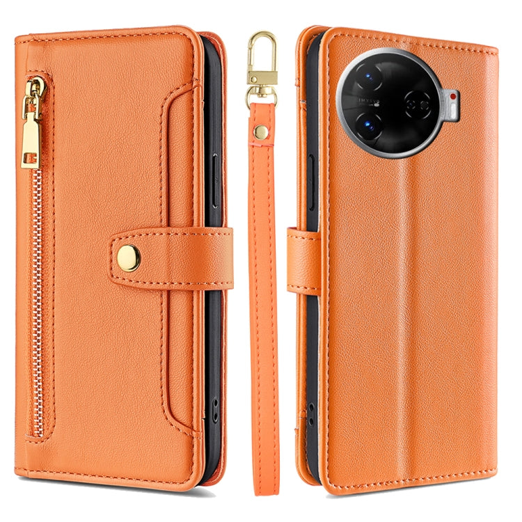 For Tecno Camon 30 Pro 5G Sheep Texture Cross-body Zipper Wallet Leather Phone Case(Orange) - Tecno Cases by PMC TechLife | Online Shopping South Africa | PMC TechLife | Buy Now Pay Later Mobicred