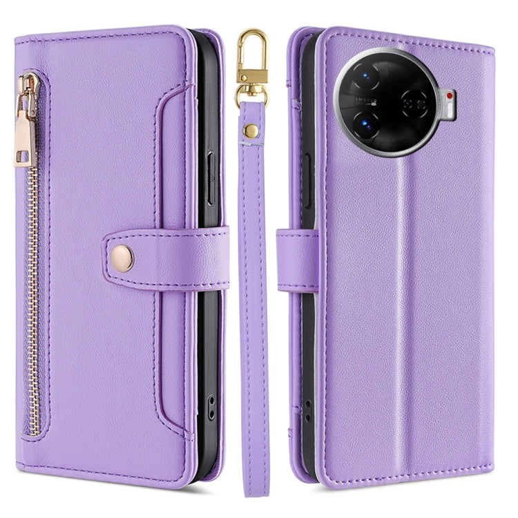 For Tecno Camon 30 Pro 5G Sheep Texture Cross-body Zipper Wallet Leather Phone Case(Purple) - Tecno Cases by PMC TechLife | Online Shopping South Africa | PMC TechLife | Buy Now Pay Later Mobicred