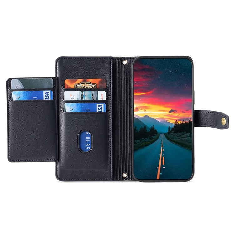 For Tecno Camon 30 Sheep Texture Cross-body Zipper Wallet Leather Phone Case(Black) - Tecno Cases by PMC TechLife | Online Shopping South Africa | PMC TechLife | Buy Now Pay Later Mobicred