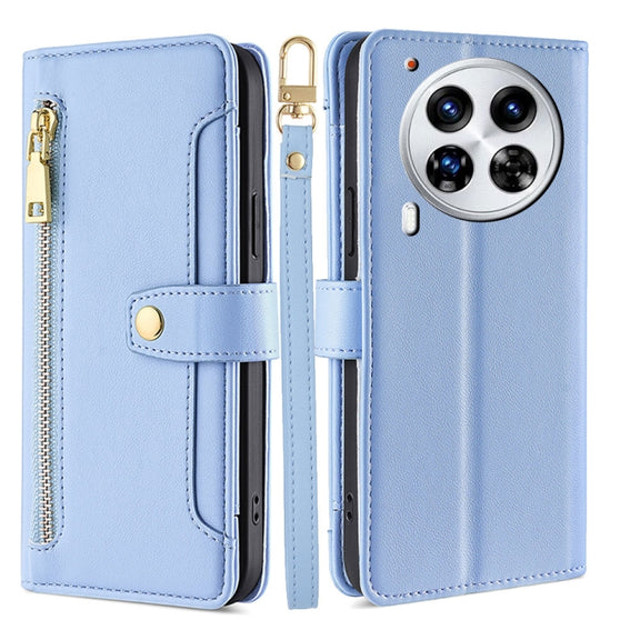 For Tecno Camon 30 Premier 5G Sheep Texture Cross-body Zipper Wallet Leather Phone Case(Blue)