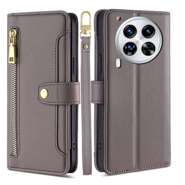 For Tecno Camon 30 Premier 5G Sheep Texture Cross-body Zipper Wallet Leather Phone Case(Grey) - Tecno Cases by PMC TechLife | Online Shopping South Africa | PMC TechLife | Buy Now Pay Later Mobicred