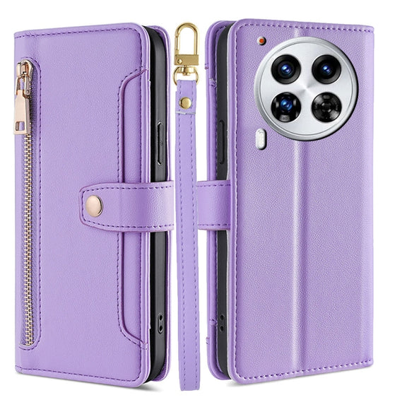For Tecno Camon 30 Premier 5G Sheep Texture Cross-body Zipper Wallet Leather Phone Case(Purple)