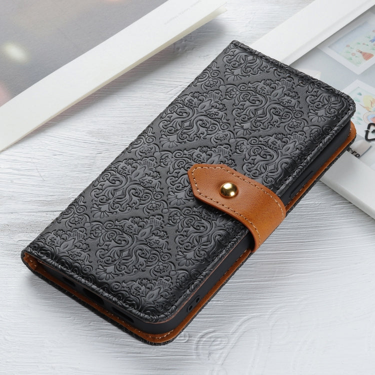 For iPhone 16 Plus European Floral Embossed Leather Phone Case(Black) - iPhone 16 Plus Cases by PMC TechLife | Online Shopping South Africa | PMC TechLife | Buy Now Pay Later Mobicred