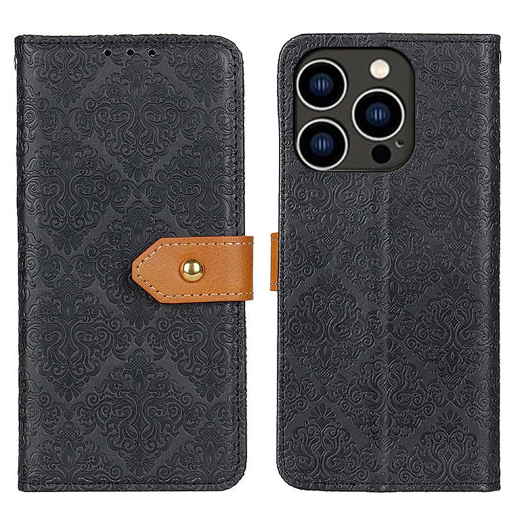 For iPhone 16 Pro European Floral Embossed Leather Phone Case(Black) - iPhone 16 Pro Cases by PMC TechLife | Online Shopping South Africa | PMC TechLife | Buy Now Pay Later Mobicred